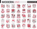 Education complex concept flat line icon vector set with outline infographic school, laboratory or university