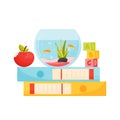 Education concept. Aquarium, apple and abc cubes on the files folders.