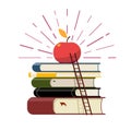 Education concept: Books and apple with ladder