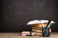 Education concept - books on the desk in the auditorium Royalty Free Stock Photo