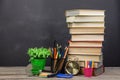 Education concept - books on the desk in the auditorium Royalty Free Stock Photo