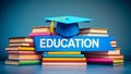 Education concept with books and graduation cap Royalty Free Stock Photo