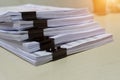 Stack of white paperwork achieves with black binder paper clips Royalty Free Stock Photo