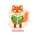 Education concept. Cute fox in glasses reading a book Royalty Free Stock Photo