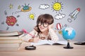 Education concept , cute little happy girl at school making homework with creativity Royalty Free Stock Photo