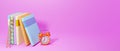Education concept. 3d of book  clock on pink background. Modern flat design isometric concept of Education for website and mobile Royalty Free Stock Photo