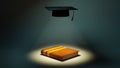 Education concept. 3d of book  hat on dark background. Modern flat design isometric concept of Education for website and mobile Royalty Free Stock Photo