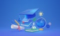 Education concept, 3D illustration. Studying, with the focus on graduation.