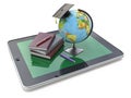 Education concept. E-learning. Globe and stack of books on digit Royalty Free Stock Photo