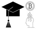 Education, Cryptocurrency, and Innovation Growth Concept with Graduation Cap and Bitcoin Symbol Royalty Free Stock Photo