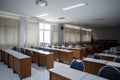 School classroom with window opened, clean and tidy ready for new students and semester start Royalty Free Stock Photo