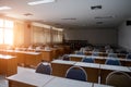 School classroom with window opened, clean and tidy ready for new students and semester start Royalty Free Stock Photo