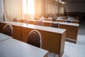 School classroom with window opened, clean and tidy ready for new students and semester start Royalty Free Stock Photo