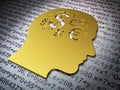 Education concept: Golden Head With Finance Symbol on Education background Royalty Free Stock Photo