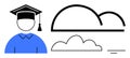 Education Concept with Graduate Icon and Cloud Elements Knowledge Sharing and Online Learning Royalty Free Stock Photo