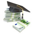 Education concept. Graduation cap on stack of euro bills. 3D rendering