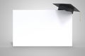 Education concept. Graduation cap on whiteboard isolated on white background. 3D rendered illustration