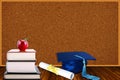 Education Concept With Graduation Hat, Diploma and Books on Cork board Background Royalty Free Stock Photo
