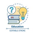 Education concept icon. Knowledge and wisdom idea thin line illustration. Reading books, solutions, answers search