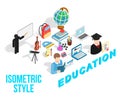 Education concept icons set, isometric style Royalty Free Stock Photo