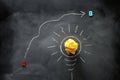 Education concept image. Creative idea and innovation. Crumpled paper as light bulb metaphor over blackboard Royalty Free Stock Photo