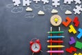 Education concept of Ladder made from pencils next to clouds over blackboard Royalty Free Stock Photo