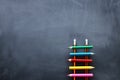Education concept of Ladder made from pencils over blackboard Royalty Free Stock Photo