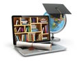 Education concept. Laptop with books, globe, graduation cap and Royalty Free Stock Photo