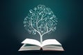 Education concept. Open books and knowladge tree with hand drawn school doodle icons. Studying, knowledge, learning idea Royalty Free Stock Photo