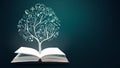Education concept. Open books and knowladge tree with hand drawn school doodle icons. Studying, knowledge, learning idea Royalty Free Stock Photo