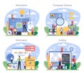 IT education concept set. Student write software and create code Royalty Free Stock Photo