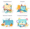 IT education concept set. Student write software and create code for computer Royalty Free Stock Photo