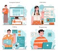 IT education concept set. Student write software and create code Royalty Free Stock Photo