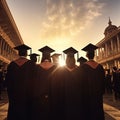 Education concept Silhouettes of graduates in a rear perspective view