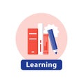 Learning subject, school education, study books, flat icon