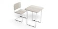 Education concept. White student desk and chair, isolated against white background, cutout