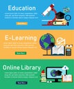 Education concepts illustration. Set of three web banners.Vector illustration.