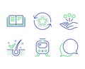 Education, Consolidation and Train icons set. Anti-dandruff flakes, Loyalty points and Chat message signs. Vector