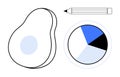 Abstract Composition Avocado Shape, Pencil, and Colorful Pie Chart in Minimal Style Royalty Free Stock Photo