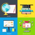 Education distance, online and academic school variations concept backgrounds in retro flat style design. Vector web and mobile Royalty Free Stock Photo