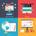 Education distance, online and academic school variations concept backgrounds in retro flat style design. Vector web and mobile Royalty Free Stock Photo