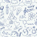 Education doodle seamless pattern with science symbols Royalty Free Stock Photo