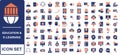 Education and E-Learning Big icons collection. Containing Education, School, E-Learning, College, Graduation. Glyph solid style Royalty Free Stock Photo