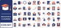 Education and E-Learning Big icons collection. Containing Education, School, E-Learning, College, Graduation. Glyph solid style Royalty Free Stock Photo