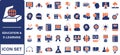 Education and E-Learning Big icons collection. Containing Education, School, E-Learning, College, Graduation. Glyph solid style Royalty Free Stock Photo