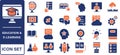 Education and E-Learning Big icons collection. Containing Education, School, E-Learning, College, Graduation. Glyph solid style Royalty Free Stock Photo