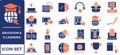 Education and E-Learning Big icons collection. Containing Education, School, E-Learning, College, Graduation. Glyph solid style Royalty Free Stock Photo