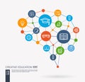 Education, elearning, graduation and school integrated business vector line icon set. Digital mesh smart brain idea Royalty Free Stock Photo