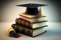 Education Empowers - Books with Graduation Cap Stacked on Top