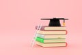 About Education Featuring a Ladder Resting Against a Pile of Books With a Graduation Cap on Top Royalty Free Stock Photo